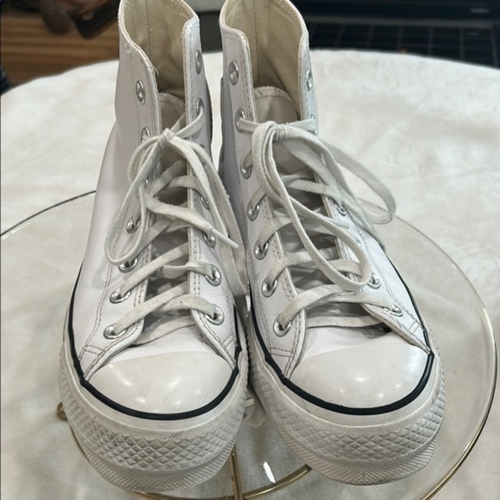 Converse All Star Leather Platform Classic White High-Top Sneakers